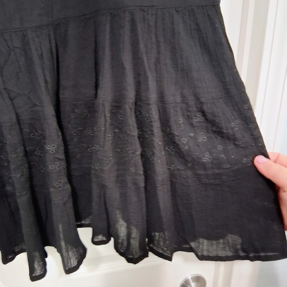Vintage Style D&Co Black Maxi Skirt Eyelet Ruffle Broomstick Elastic Waist 2x - Picture 7 of 15